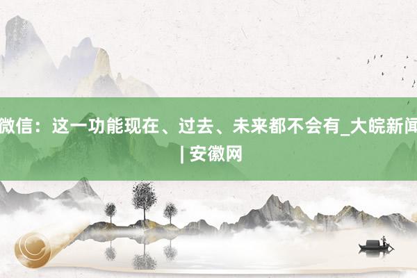 微信：这一功能现在、过去、未来都不会有_大皖新闻 | 安徽网