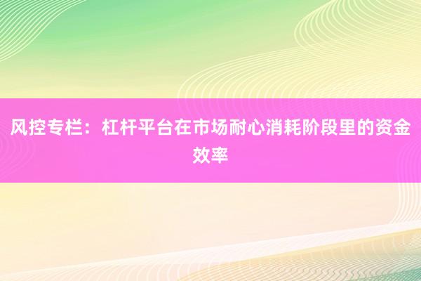 风控专栏：杠杆平台在市场耐心消耗阶段里的资金效率