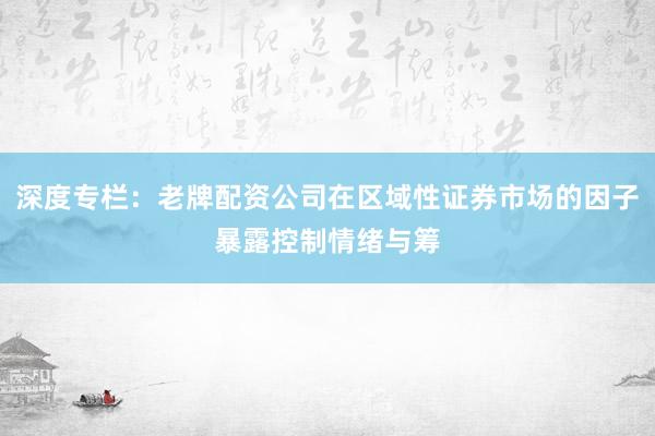 深度专栏：老牌配资公司在区域性证券市场的因子暴露控制情绪与筹